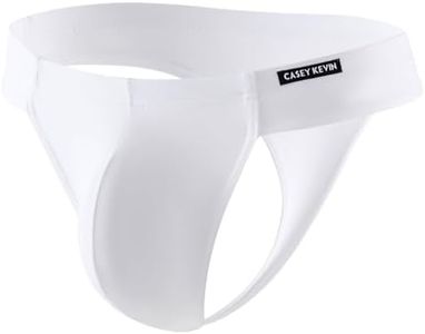Casey Kevin Men's Ice Silk Thongs Underwear Bulge Pouch G-Strings Brief Underwear for Men T-Back Bikini (White, M)
