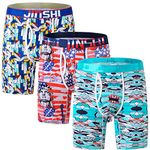 JINSHI Mens No Ride Up Bamboo Pattem Boxer Briefs Underwear 3-Pack Medium
