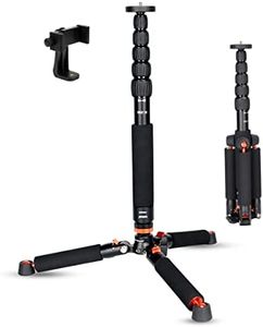 Koolehaoda Camera Aluminum Monopod with Metal Tripod Base.6 Sections 18-69inch Adjustable, Leg Diameter Φ28mm,up to 13lbs - Black