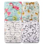 Littles & Bloomz, Reusable Pocket Cloth Nappy, Fastener: Popper, Set of 4, Patterns 405, with 8 Bamboo Charcoal Inserts