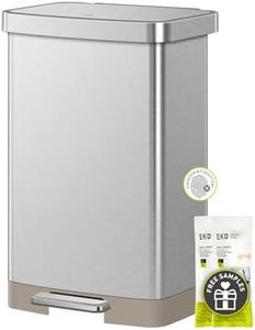 EKO Hudson Matte Stainless 50 Liter/13.2 Gallon Step Trash Can with Rear Trash Bag Storage Compartment