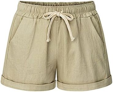 Women Plus Size Casual Travel Shorts Drawstring Linen Khaki Bermuda Shorts for Summer Walking Beach,6XL(US 20)