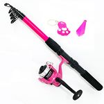 FLADEN KIDS Fishing Rod Combo - Fishing Fun Telescopic (1.8m / 6ft) Rod/Matching Reel/Line/Training Weight/Fun LED Keyring Fishing Combo - Ideal Set For Children (Pink Cat) [12K-518P]