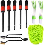 5 Pcs Detailing Brush Set with Wire Brush, Car Wash Mitts, AIFUDA Car Cleaning Brush Kit for Auto Detailing Cleaning Car Motorcycle Interior, Exterior,Leather, Air Vents