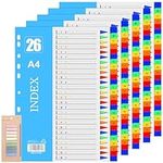 File Dividers A4 26-Part, 5 Pack Plastic Letter A-Z Dividers A4 for Lever Arch Files, Binder Dividers A4 for Ring Binders Wide Color Tabs Multipurpose Porous Index Dividers for School, Home, Office