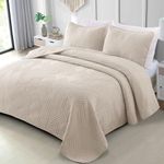 Exclusivo Mezcla California King Quilt Bedding Set, Lightweight Brich Beige Oversized King Bedspreads Soft Modern Geometric Coverlet Set for All Seasons (1 Quilt and 2 Pillow Shams)