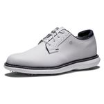 FootJoy Men's Traditions Blucher Golf Shoe, White/White/Navy, 10