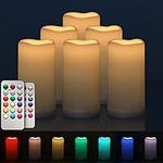 salipt Colour Changing Flameless Flickering Candles, Battery Operated LED Fake Candles Set, 6 Pack Outdoor Waterproof Remote Control Candle, ∅ 3" H 6"