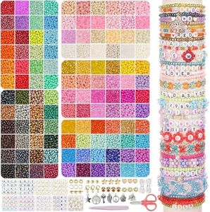 Mio Angle 4mm Glass Seed Beads Friendship Bracelet Kit, 10000pcs+ 120 Colors 6/0 Small Beads for Friendship Bracelet Beads Waist Beads with String Cords Letter Beads for DIY Jewelry Making Girls Craft