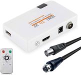 HDMI to Coaxial RF Converter for Old TV - HDMI in Coax Out Transmitter Box with F Type Male to PLA 9.5mm Coaxial Cable & Remote Control Zoom 1080P Input Analog Signal Coax Output RF Modulator Adapter