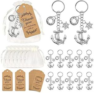 Aizhuang 50Set Nautical Party Favors Anchor Keychain Party Favor Wedding Favors for Guests, Creative Souvenir Gift with Rudder Lifebuoy Drawstring Organza Bags, Tags for Nautical Wedding Party Favors, Sliver, One Size