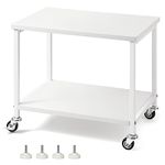 Industrial Desktop Printer Stand, 2 Tier Under Desk Rolling Copier Scanner Cart with Adjustable Feet and Storage Shelf, 4 Wheel Printer Holder for Office, Home,White