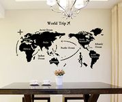 Decals Design 'World Map' Wall Sticker (PVC Vinyl, 90 cm x 60 cm, Black)