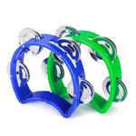 Flexzion Tambourine Hand Bell Percussion Musical Instruments (Blue & Green)