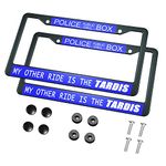 HOSNYE Police Box Police Call License Plate Frame Black 2 Pcs My Other Ride is The Tardis Blue Metal Cute Licenses Plates Frames Licenses Plate Covers Car Tag Frame for Women Men US Vehicles