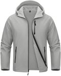 MAGCOMSEN Men's Rain Coat with Hood Softshell Fleece Lined Military Tactical Jacket Waterproof Windbreaker Work Outdoor Light Grey M