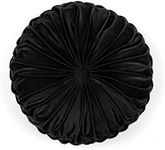 Lush Decor Round Pleated Soft Velvet Decorative Throw Pillow, 1 Count, 15" Diameter, Black - Plush Round Pillow, Seat Cushion, Decorative Pillows for Bed, Couch, Or Chair