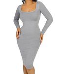 FeelinGirl Tummy Control Long Sleeve Shapewear Dress Women's Full Shaping Body Slip Bodycon Casual Dress with Removable Bra (Grey XL/XXL)