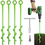 Ground Anchors Screw in, 14Inch Spiral Earth Anchors Set of 4, Heavy Duty Tent Stakes Swing Set Anchors for Camping Tent, Canopies, Carports, Sheds, Metal Trampoline Anchor kit Resist High Wind