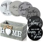 Housewarming Gifts for Home Decoration Wooden Heart Coasters for Drinks Set of 6 Farmhouse Coasters with Holder Funny for Family Friend Coffee Table Protection, 4 Inch (Gray, Assorted Colors)