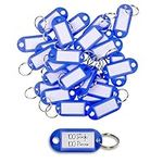 WINTEX Key Ring with Tags - 100 pcs - Heavy Duty Plastic Fobs with Labels - Coloured Key Chain Rings for Organising, Travelling, or Pets - Blue