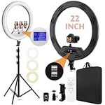 22" LED Ring Light, with 75" Tripod/LCD Display/3 Phone Clips/ 2 USB Ports/Wireless Remote, Adjustable 2600K-6500K Color Temperature, for YouTube Facebook Live TikTok Video Recording Vlog