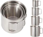 CLUEMART Camping Cup,4pc Stainless Steel Camping Campfire Mug with Handle, Portable Cups with Folding Handle & Mesh Bag for Touring Trips Outdoor Camping Campfire (4pc)