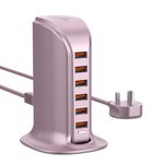 Qurzou 50W USB Charging Station,Multi 6-Port USB Tower Charger Plug for iPhone 15/14/14 Pro/14 Pro Max, Android, Samsung(Rose Gold 50W)