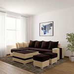 Torque - Christie L Shape 8 Seater Sectional Fabric Sofa Set with Center Table and 2 Puffy (Left Side, Brown) | Living Room, Bedroom, Office Furniture | 3 Year Warranty