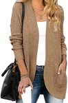 MEROKEETY Womens Long Sleeve Open Front Cardigans Chunky Knit Draped Sweaters Outwear, Khaki, Medium