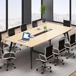 DWVO 8FT Conference Table, 94.5" Boat Shaped Meeting Table with Power Outlets & Rectangle Grommet, Modern Seminar Table for Office Conference Room, Boardroom Desk