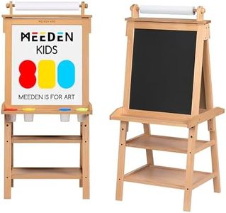 MEEDEN Easel for Kids - Solid Beech Wood Kids Art Easel, Kids Easel with Paper Roll, Art Easel with Drawing Board, Chalkboard and Magnetic White Board for Kids - Natural