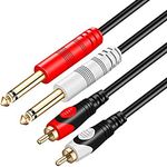 Dual 1/4 inch 2 x 6.35mm TS Mono Male Jack to Dual RCA male Audio Cable,Tan QY for Phono Microphone Mic Mixer Amplifier,RCA Audio Wire Cords, Interconnect Cable (3M/10Ft)