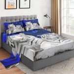 WeCozy Queen Size 4 Pcs Bed Fitted Sheet Set with 14" Deep Pocket, Blue Rose Flower Background Flat Sheet Set for Kids and Adults, White Tiger Animal Cat Bedding Set with 2 Pillowcases