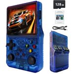 R36S 64GB Handheld Retro Gaming Console, Built-in over 20000+ Classic Games, Linux System with 3.5" HD MIPI IPS Screen,3500mAh Portable Gaming & Entertainment Device (Blue, 128GB)