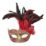 JIAHG Feather Masquerade Mask for Women, Halloween Carnival Costume Mask Venetian Party Cosplay Eye Mask Easter Mask Mardi Gras Mask Fancy Dress up Ball Cosplay Accessory (Red)