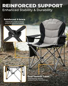KingCamp XL Heavy Duty Camping Chair – Lumbar Support, Cooler Bag, 350 lbs