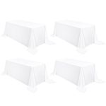 FXKS 4 Pack White Polyester Tablecloth 90 x 132 Inch, 8 FT Rectangle Table Cloth,Stain and Wrinkle Resistant Washable Tablecloths Table Cover for Dining Table, Buffet Parties and Wedding