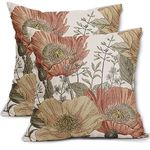 Vintage Flower Throw Pillow Covers 18x18 Brown Rust Colored Floral Botanical Pattern Decorative Pillows Outdoor Linen Farmhouse Cushion Case Country Pillowcase for Sofa Bed Room Decor Set of 2