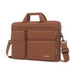 MOSISO Laptop Shoulder Bag Compatible with MacBook Air/Pro,13-13.3 inch Notebook,Compatible with MacBook Pro 14 inch M3 M2 M1 with 2 Raised&1 Flapover&1 Horizontal Pocket&Handle&Belt, Caramel Brown