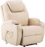 M MCombo Elektrisch Relaxsessel Massagesessel Fernsehsessel Liegefunktion Vibration Heizung 7061 neues Modell (Cremeweiß-Kunstleder)