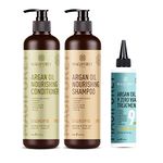 MagiForet Argan Oil Shampoo + Conditioner + Hair Treatment Set (2 x 500 ml + 200 ml) - Organic Sulfate Free, Paraben Free Gentle on Curly & Color Treated Hair, For Men & Women