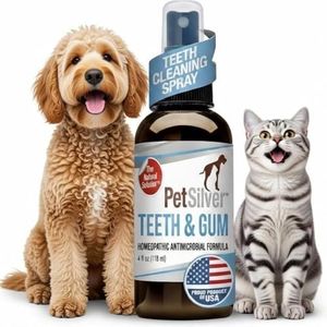 PetSilver Teeth & Gum Spray - Patented Chelated Silver - Dog Dental & Teeth Cleaning Spray for Plaque & Tartar Build-Up Reduction - Natural Breath Freshener for Dogs and Cats - Made in The USA - 4 oz