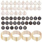 Aylifu 60pcs 25mm Wine Glass Charm Rings Earring Beading Hoop with 52pcs Black & White Letter Beads Charms Enamel Initial Charms, Metal