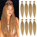 X-Tress 8pcs Honey Blonde Braids Pre Stretched Braiding Hair 24"Synthetic Hair Easy Braid Blonde Hair Kanekalon Braiding Hair Crochet Box Braids Yaki Texture Hair Extension Durable Braids(#27)