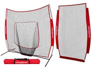 PowerNet Baseball Softball Practice Net 7x7 Bundle + I-Screen (1 Frame + 2 Nets) | Training Aid Equipment | Instant Pitcher Barrier from Line Drives Grounders | Front Toss | Hitting Fielding Drills