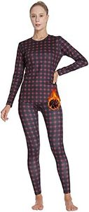 MANCYFIT Thermal Underwear for Women Long Johns Set Fleece Lined Ultra Soft Small Buffalo Plaid Red