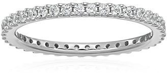 Amazon Essentials Platinum-Plated Sterling Silver All-Around Band Ring set with Round Infinite Elements Cubic Zirconia (1/2 cttw), Size 6 (previously Amazon Collection)