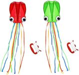 Octopus Kite, 2 Pack, Long Tail Beautiful Easy Flyer Kite, Beach Kite, Good Toys for Kids and Adults-(Red+Green)