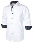 PARKLEES Men's Hipster Urban Design Regular Fit Long Sleeve Casual Business Button Up Dress Shirts with Pocket White S